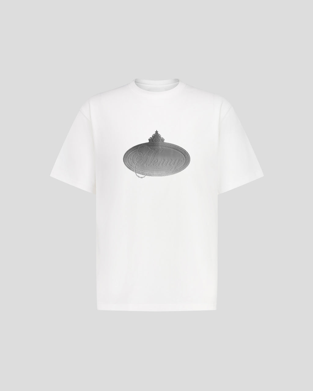 White Cotton Short-Sleeved Tee Metallic Print