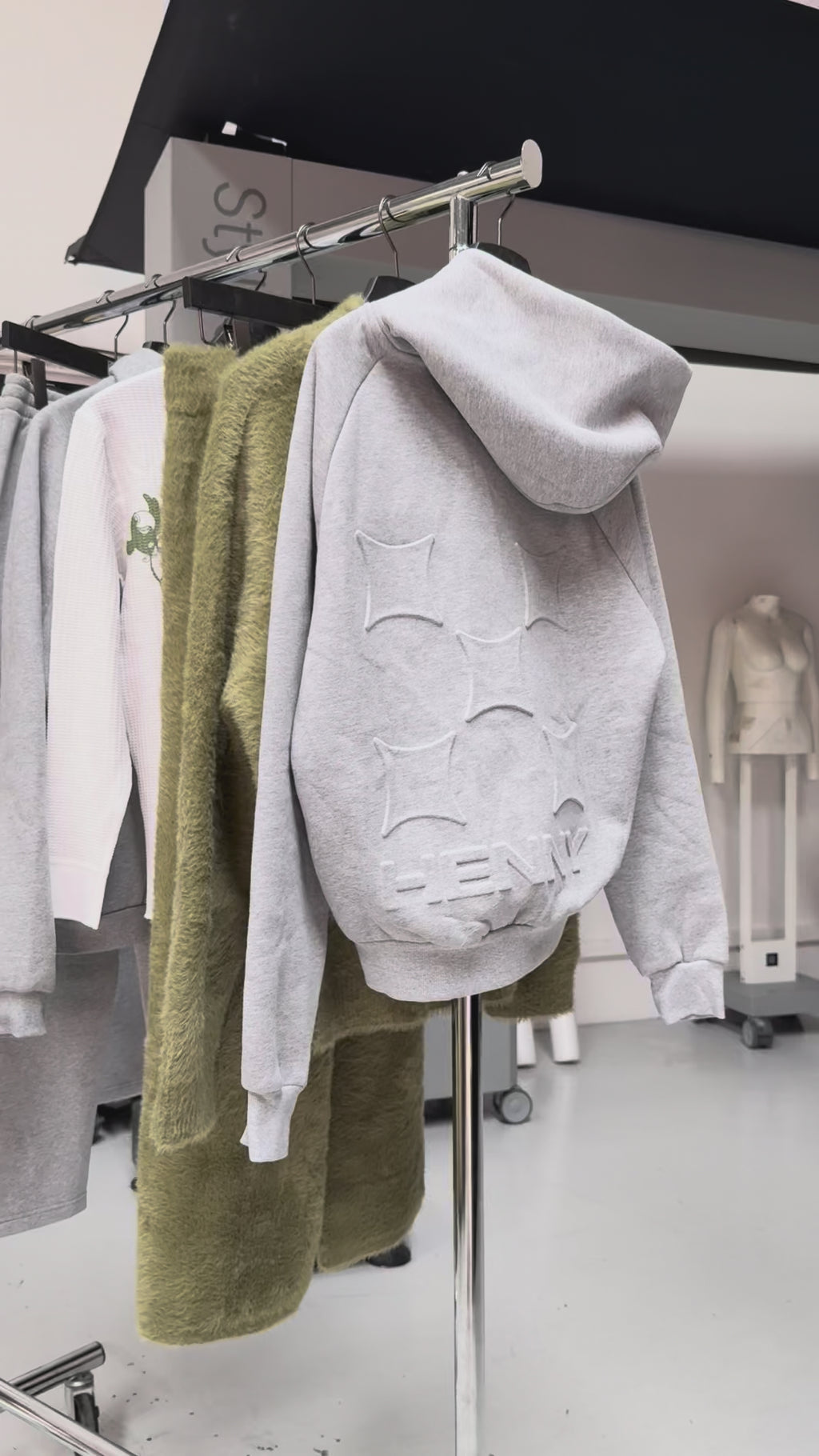 GREY EMBOSSED HOODIE